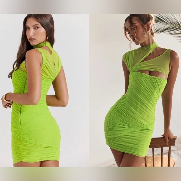 House of CB Adrie Neon Green mini bodycon dress in size XS. New - Picture 3 of 3